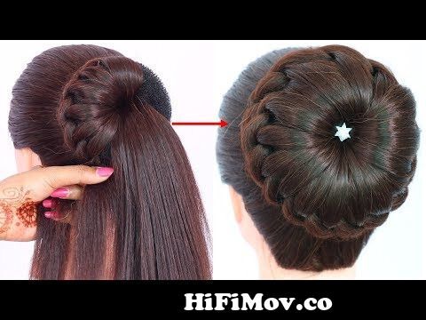 new bun hairstyle for wedding and party || trending hairstyle || party  hairstyle || updo hairstyle from new khopa hairstyle Watch Video -  