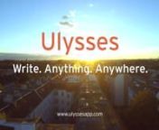 Ulysses for Mac, iPad and iPhone is your one-stop writing environment on any device. Whether you’re a novelist, a journalist, a student or a blogger – if you love to write and write a lot, Ulysses gives you a uniquely streamlined toolset, covering every phase of the writing process.nnLearn more on http://ulyssesapp.com