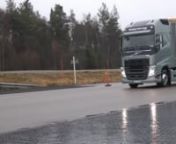 On a test track in the new Volvo FH, together with test drivers you get to experience how the Collision Warning with Emergency Brake system can avoid a rear end collision, even if its tight!nThe tractor trailer is fully loaded to 40 tons GCW.
