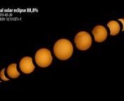 Video of the partial solar eclipse on march the 20th.nThe video is composed of +4030 pictures made into 4 timelapse videos.nThe footage is shot from my balcony using the folowing equipment:nTelescope: Celestron Nexstar 6SE, nTracker: Vixen PolarienCameras: Canon EOS 70D and EOS 1100D.nMobile phones: LG G2 and Nokia Lumia.nDIY solarfilters of RG film.nnSoftware: PixInsight, Adobe LR, Adobe Premiere &amp; PS.nnI had to put