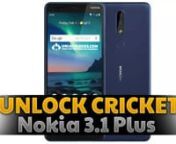 Get unlock code now https://unlocklocks.comnnHow to Unlock Cricket Nokia 3.1 Plus by Unlock Codenn1. With or without SIM Card inserted type *#06# on your mobile dialpad tonyour device IMEI number and note it down as you will need to order the uniquenunlock code of your Cricket Nokia 3.1 Plus.nn2. visit https://unlocklocks.com/ and order your unlock code. once unlock codenarrived in your email complete steps below to enter the unlock code.nn3. Power off the device and remove the original SIM card