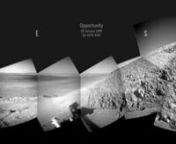 Ride along with Opportunity in this 360 degree timelapse of extraordinary Martian panorama’s. Watch the rover crawl through the desert of Meridiani Planum, take a dive into Victoria Crater, hunt for dust devils and climb on top of the rim of Endeavour Crater.nnThis is a collection of 1001 panorama sequences (around 17.000 photo’s) captured by Mars rover Opportunity during its entire mission on Mars. The panorama’s were reconstructed in Blender from mission data derived from www.midnightpla