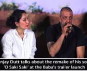 Sanjay Dutt is all set to venture into the Marathi Film Industry. He will be producing the upcoming Marathi film titled Baba. Directed by Raj R Gupta, the trailer of the film dropped yesterday. Sanjay Dutt along with his lovely wife attended the trailer launch. During an interaction with the media, Sanjay Dutt was asked about his reaction to the remake of his song &#39;O Saki Saki&#39; at the event. Check out the video and share your thoughts in the comments section below.