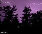 A simple one hour and 49 minute video of two back to back evening thunderstorms taken from a windowsill. It&#39;s mainly a black screen with pine trees occasionally illuminated by lightning.Some lightning bolts can be seen at times. nnPlay back for audio relaxation.Audio consists of light to moderate rain with occasional wind &amp; plenty of thunder rumbles. There are no sudden