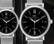 The IWC Portofino is an expression of understatement and good taste. The laid-back and elegant design features an uncluttered dial, simple hour markers, and slim feuille hands. This rendition features a slim stainless steel round case, and a steel mesh bracelet that gives it a sleek, minimalistic look.nnIWC Portofino Black Dial Mesh Bracelet Steel Mens Watch IW356506 features:nStainless steel case 40 mm in diameter. Stainless steel bezel. Black dial with steel baton hour markers and roman numera