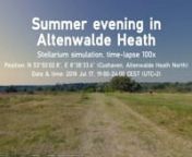 Summer evening in Altenwalde Heath - Stellarium simulation, time-lapse 100xnPosition: N 53°50&#39;02.8“, E 8°38&#39;33.6“ (Cuxhaven, Altenwalde Heath North)nDate &amp; Time: 2018 Jul 17, 19:00 - 24:00 CEST (UTC+2)nnMusic: T. Narjes, Soft Cool Eveningn℗ © 2017 narjesiamusic (T. Narjes) - All rights reservednnAltenwalde Heath is a nature reserve and recreation area in the SW part of Cuxhaven (Lower Saxony, Germany) with a military past, commemorated by the brown painted tank tread to the right of