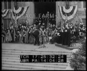 [Post-WWII, 1946, USA Newsreel:Truman Speech; Black Market Raid; V-2 Test; Japan War Crimes Trial; Preakness Horse Race]nIntertitle:Truman Urges Education For Future Peace.11May46President Truman walks across Fordham University lawn w/ Father Robert Gannon to dedicate bell, MCU ringing.LS from above of 10,000 seated guests; MS Truman receiving Honorary Degree of Law.People applaud.n00:00:34t17:24:17MCU Truman speaking, SOF:“IgnorancePost-WW2; Values; Honors; College Graduatio