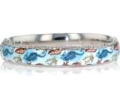 https://www.ross-simons.com/966079.htmlnnBuild a stack that showcases your seaside state of mind. Our dreamy bangle features a sea life pattern of seahorses, starfish, seashells and coral in multicolored enamel. Crafted in sterling silver. Hinged with a figure 8 safety. Multicolored enamel sea life bangle bracelet.