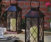 Solar Lantern Flickering Flame Set of 2nnSolar Powered - Zero running costsnFlickering flamenPowerful warm LED flameless candlenIdeal for garden partiesnnThese antique style flickering flame solar lanterns are a must-have for garden parties this summer. Environmentally friendly and attractive, they are entirely powered by solar energy, storing energy from the sun over a period of 6 to 8 hours through the day via the 2V 45MA solar panel inset into the top of the lanterns. At dusk, they automatica
