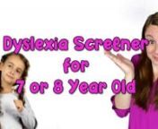A quick dyslexia test for 7 or 8 year old children. This simple screener was designed with developmental stages in mind. It helps parents determine if their child may have dyslexia or if it&#39;s normal development. Parents simply follow the questionnaire and add up the points. If their score reveals that there may be a problem then additional resources are given. If you suspect your 7 or 8 year old child may have dyslexia this video is a great first step.nnnFree Deep Dive Dyslexia Screenernhttps://