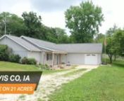 ► For a more detailed look at this property visit: https://landguys.com/property/davis-county-ia-21-acres-with-home/nnAwesome new rural acreage just north of Drakesville, IA. This 2BR/2BA newer construction berm home has just what everyone is looking for in a country acreage. Home is situated on a little over 21 acres and a new trail system has been established though the entire property. Property features established fruits trees, grapes vines, two different garden areas, 27x36 shop and a 18