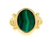 https://www.ross-simons.com/982144.htmlnnUp your gemstone game with amazing malachite! On this ornate ring from Italy, a 16x14mm oval malachite slice showcases its gorgeous gradients of green inside a glossy frame of polished 18kt yellow gold over sterling silver. 3/4 wide. Malachite ring.