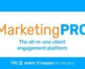 Marketing Pro is the all-in-one, easy to use, taxpayer client engagement and retention tool designed to help you grow your tax practice.nnGet a web page, e-mail and SMS text blaster, online appointment maker, client management tool, secure client portal for taxpayer docs, measure new business, and more! And do it all from one, easy-to-use digital hub. (Integrates with Facebook, Zoom, Google, and Quick Books). nYou don’t need to be a designer or know how to code. Includes tons of pre-built temp