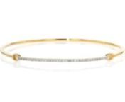 https://www.ross-simons.com/925770.htmlnnSimple with a touch of sparkle, this 18kt yellow gold over sterling silver bangle dazzles with a .25 ct. t.w. diamond bar in sterling silver and white rhodium, creating a cool two-tone look. Polished finish. Slip-on, diamond bar bangle bracelet.