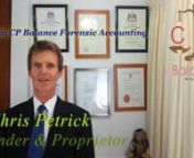 Welcome to CP Balance, Forensic Accounting on the Past, the Future, Financial Simulation, VBA Automation, and Strategic Balances.nWelcome from Chris Petrick founder and proprietor of CP Balance, n3 Things that we do: Forensic Accounting (FA), which is supported by n