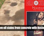 #removeoilstainconcrete #concretecleaner #cleanconcretennWhen using Nastee to remove oil stains from concrete, be sure to wear PPE and follow these steps.nn1) Pre-clean the surface, either broom or with a pressure washer. You want as much direct contact with Nastee and the oil stain as possible.nn2) Apply Nastee direct or diluted depending on the severity of the stain.nn3) Let dwell. How long depends upon the severity of the stain. Generally 5-10 minutes. Do not let dry.nn4) Rinse thoroughly.nnO