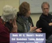 1/8/11 - The Hedz-Up Report covers the first meeting of newly-formed activist group, Hands Off St. Vincent&#39;s!, as they conduct their first community civil disobedience training and action planning workshop.In this clip, community members address the news that new