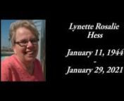 Lynette Rosalie Hess, age 77, of Berlin, died peacefully on Friday, January 29, 2021, at Juliette Manor in Berlin.nnShe was born January 11, 1944, in Portage, WI, the daughter of Arnold and Lynda Buchholtz Marotz.Lynn was a 1962 graduate of Westfield High School.On February 27,1965, she was united in marriage to Eugene Hess at Immanuel Lutheran Church in Westfield.They were married 55 years, and had three children and three grandchildren.nnLynn always thought of others before herself.She