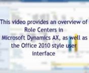 This video provides an overview of Role Centers in Microsoft Dynamics AX 2012, as well as the Office 2010-style user interface.