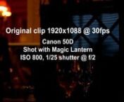 I used Magic Lantern(11-11-11 version) on my Canon 50D to capture this video. This is an old recording but I decided to post process it.nnI extracted the frames from the .MOV file using ffmpeg. I used