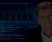 Marked by boldness and passion, John Bevere delivers uncompromising truths from God&#39;s word. He&#39;s a bestselling author and internationally renowned speaker.nnHe&#39;ll be speaking Sunday morning, February 3 at the Leeward Community College Theater - 8am, 9:15am, 11:00am. Via video message at our 9:30am Pearl Highlands Regal Theater service