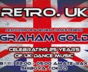 レトロＵＫn２０１２年８月１１日n@ Amate-Raxi （アマテラグジイ）n22.00 - 05.00nnこの夏、世界最高のＵＫダンスミュージックが誕生して２５周年を祝うイベントを開催！nnCelebrating 25 years of the best UK dance music on the planet. Retro UK is painting Tokyo red, white &amp; blue for the Summer with the ultimate old skool retro event of 2012.nn１４人のワールドクラスのＤＪやＵＫダンスミュージックシーンの先駆