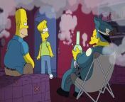 Bart walks in on Homer and Chief Wiggum smoking pot