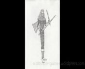 A pencil sketch, of an amazon warrior. Drawn by Scott Snider. Uploaded 04-06-2024.