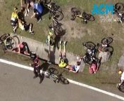 Australian rider Jay Vine and Danish Jonas Vingegaard were taken to hospital after a major high speed crash in the Itzulia Basque Country race, Spain.