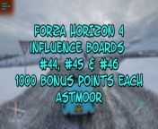 This video from FORZA HORIZON 4 and is for those of us that like to find and collect things. In this video, we will find 3 Influence boards, each worth 1000 BONUS POINTS to destroy. We are in the ASTMOOR area of the map and with find my 44th, 45th and 46th INFLUENCE BOARD to destroy in one run. FYI, I am moving many of my videos from my YouTube channel to my Dailymotion channel, please check it out.&#60;br/&#62;