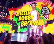 Millie Bobby Brown (Stranger Things) gives a touching speech after taking home her first Blimp win in the Favorite TV Actress category at the 2018 Kids’ Choice Awards.