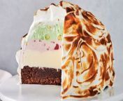 A classic nostalgic dessert, our baked Alaska recipe features a brownie base, three types of ice cream, and a torched homemade meringue.
