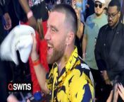 Travis Kelce and Patrick Mahomes celebrated their Superbowl success by partying, spraying champagne....and singing along to Queen and Oasis.&#60;br/&#62;&#60;br/&#62;Videos show the Kansas City Chiefs superstars singing and dancing with EDM star Marshmello, at the XS nightclub in Las Vegas on Saturday (24).&#60;br/&#62;&#60;br/&#62;Kelce has recently returned to the US following a brief visit to Sydney to see his girlfriend Taylor Swift, currently gigging in Australia with her Eras tour.&#60;br/&#62;&#60;br/&#62;Wearing a black and gold Hawaiian shirt, Kelce reportedly joined Marshmello on stage at 1.30am (25) according to clubbers.