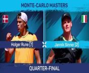 Second seed Jannik Sinner defeated Holger Rune in Monte Carlo for a fifth semi-final in as many tournaments