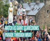 Giant scarecrows and the Batala Lancaster Drumming Band paraded through the streets of Wray on Friday night.